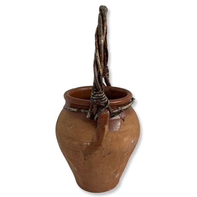 VASE-Terracotta Vase w/Twig Handle