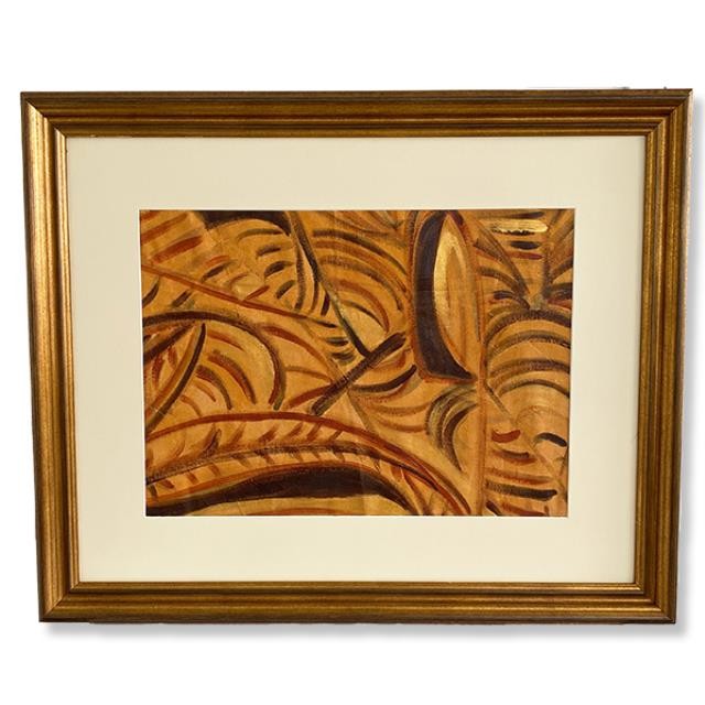 FRAMED ABSTRACT-Horizontal Orange Background w/Brown Lines II