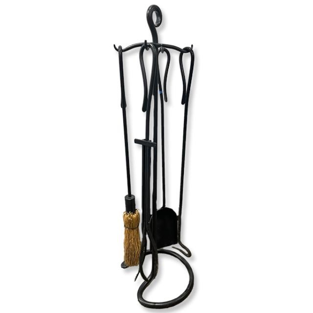 FIREPLACE TOOLS-Set-Thin Black Metal Stand w/4 Tools