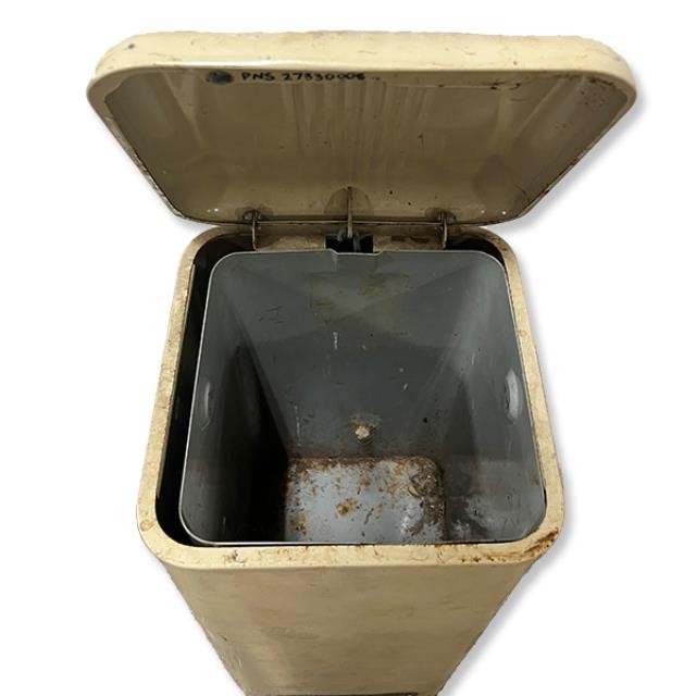 GARBAGE CAN-Beige Metal Can w/Foot Pedal