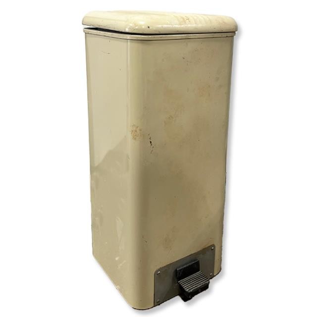 GARBAGE CAN-Beige Metal Can w/Foot Pedal