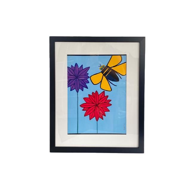 (8521PJ21)Framed RAF Bee Print |Purple & Red Flowers