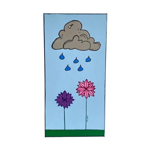 (8521PJ25)Painting |RAF Pink Flower & Purple Flower |Rain Cloud