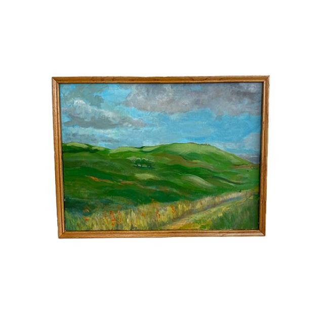 (LWCA0120)PAINTING-Grassy Hills & Clouds Landscape