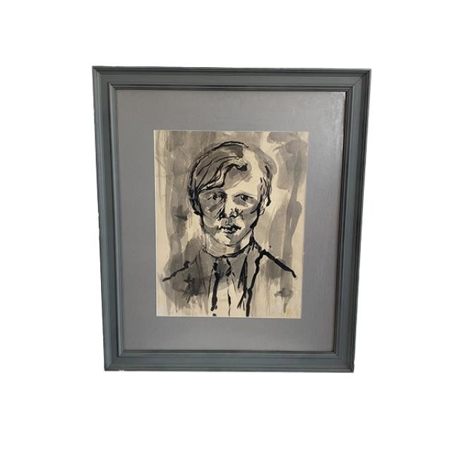 (LWCA0129)WATERCOLOR-Portrait of Young Man in Gray Frame