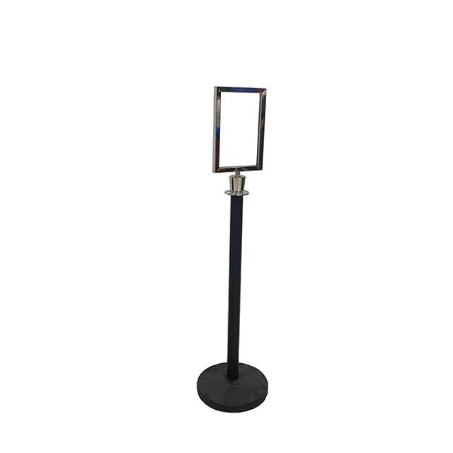 (89300014)STANCHION-Single Black Matte w/Chrome Sign Holder