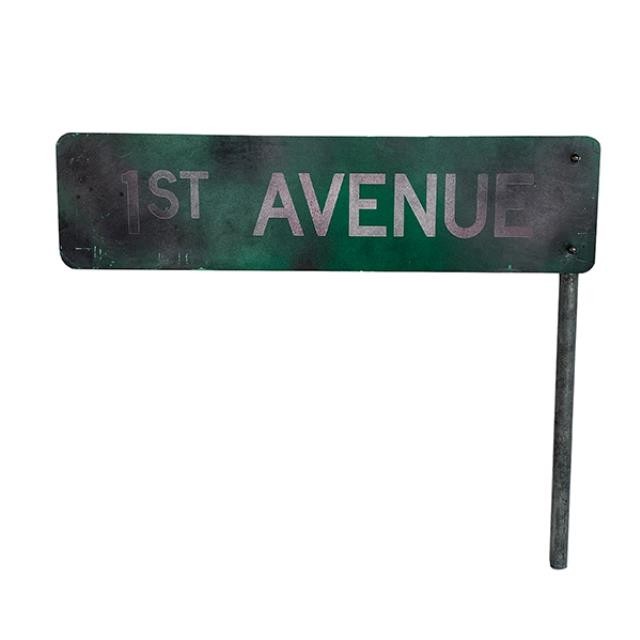 (83150204)SIGN-RAF Green Distressed "1st Avenue" Street Sign on Short Pole