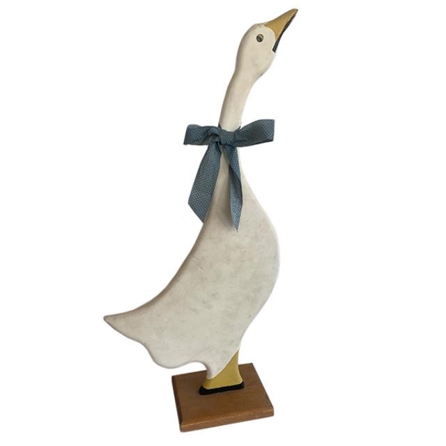 (52900350) STATUE-Painted Wooden Goose w/ Bow