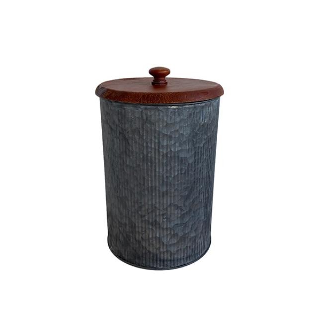 (25320132)CONTAINER-w|Lid-Large Metal Tin w|Wooden Top