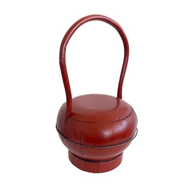 (25020271)BASKET-Antique Red Chinese Lacquered Wedding Basket