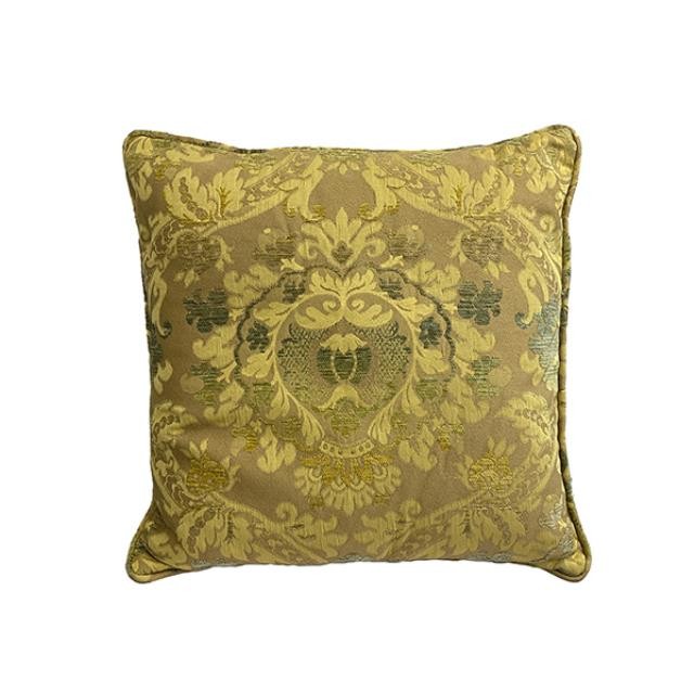 (50061161)THROW PILLOW-Beige|Yellow|Teal Damask Pattern