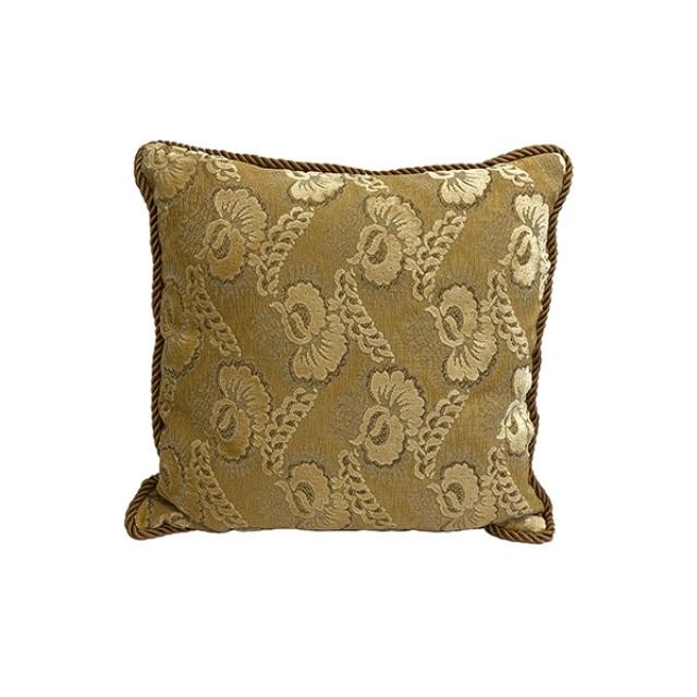 (50061164)THROW PILLOW-Muted Gold Tapestry Pillow w|Cord Trim