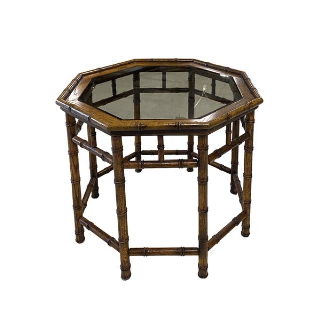 (40040370)SIDE TABLE-Bamboo Octagon w|Glass Top