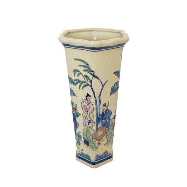 (52571069)VASE-Thin Japanese Vase w|Men Playing At a Table & Onlookers