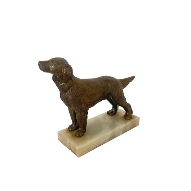 (52170136)STATUE-Brass Dog Statue on Marble Base