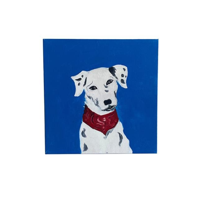 (HDEW0100)CANVAS-Dalmatian w|Red Bandana on Blue Background