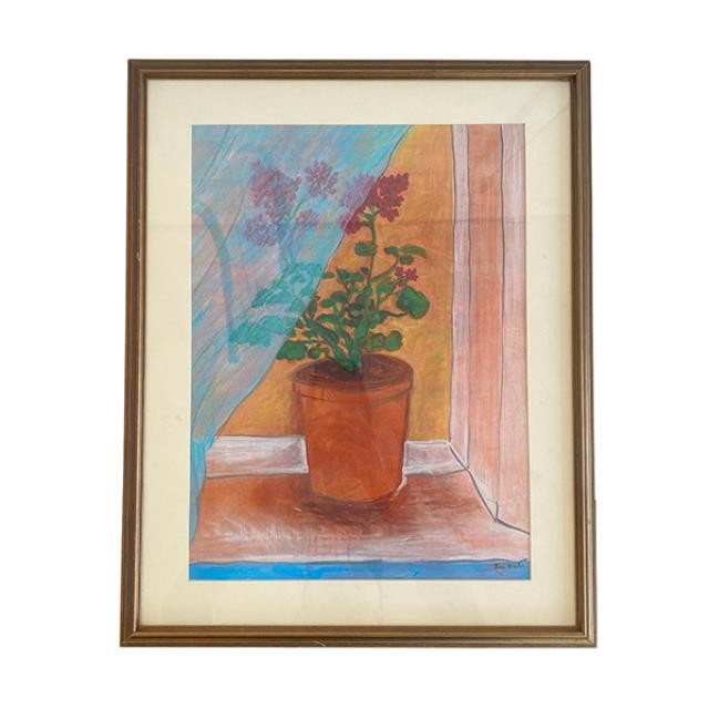 (HDEW0102)FRAMED PAINTING-Plant Behind White Veil