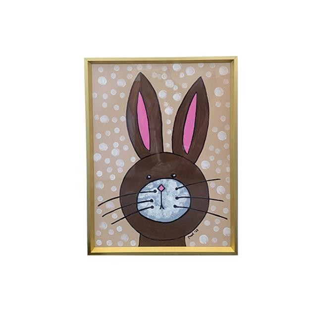 (8521PJ28)FRAMED ART-Polka Bunny Brown |Linen Background