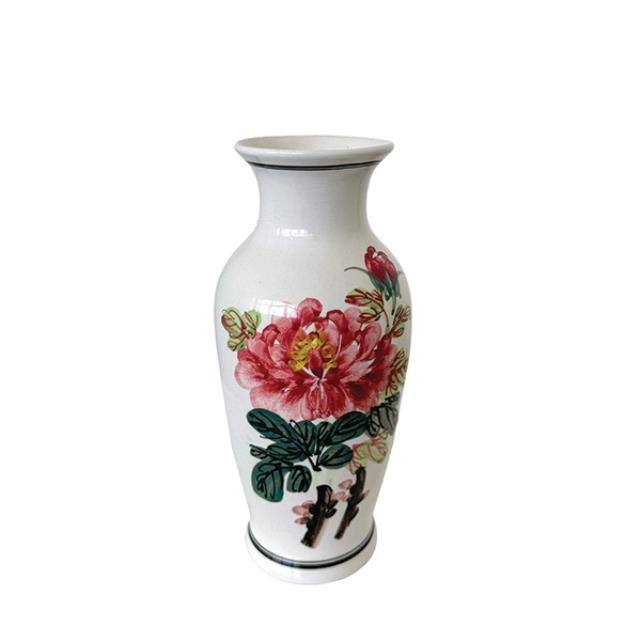 (52571072)VASE-Vintage White Vase w|Handpainted Peony