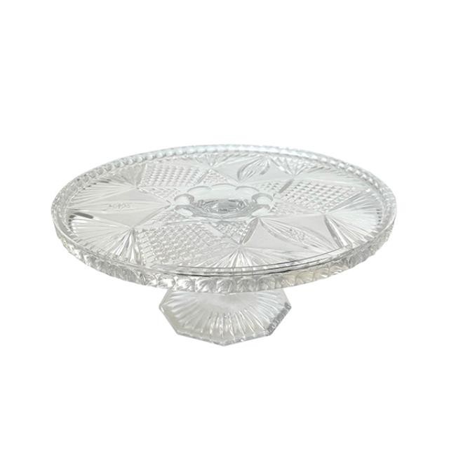 (23050246)CAKE STAND-Vintage Pressed Cut Glass w|Pedestal