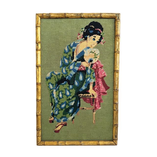 (LWCA0146)CLEARED ART-Needlepoint of Asian Female w|Fan