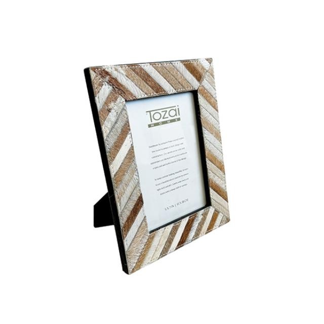 (52200451)PICTURE FRAME-Neutral Farmhouse Cowhide Stripe