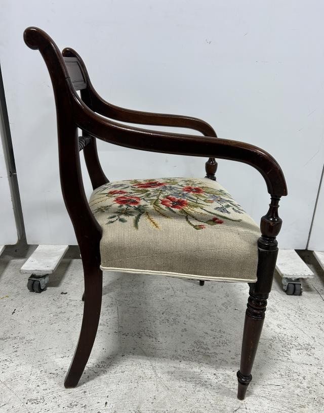 Regency Mahogany Arm Chair |Embroidered Seat