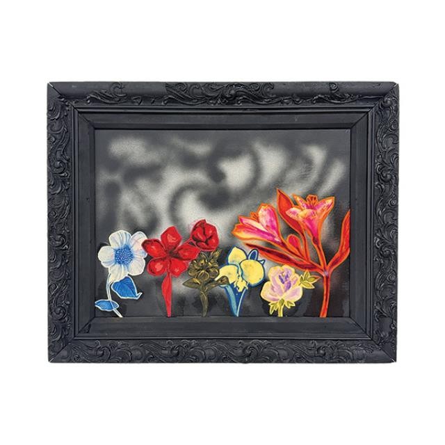 (HDEW0122)FRAMED ART-Decoupage Multi Colored Flowers in Black Frame