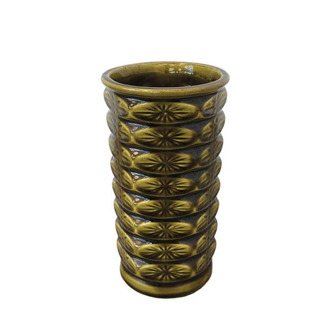 (52571085)VASE-Vintage Atomic Starburst Olive Green Vase