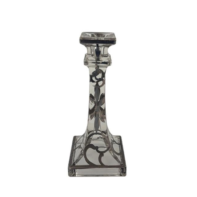 (50020755)CANDLESTICK HOLDER-Glass w|Hand Drawn Vines & Flowers