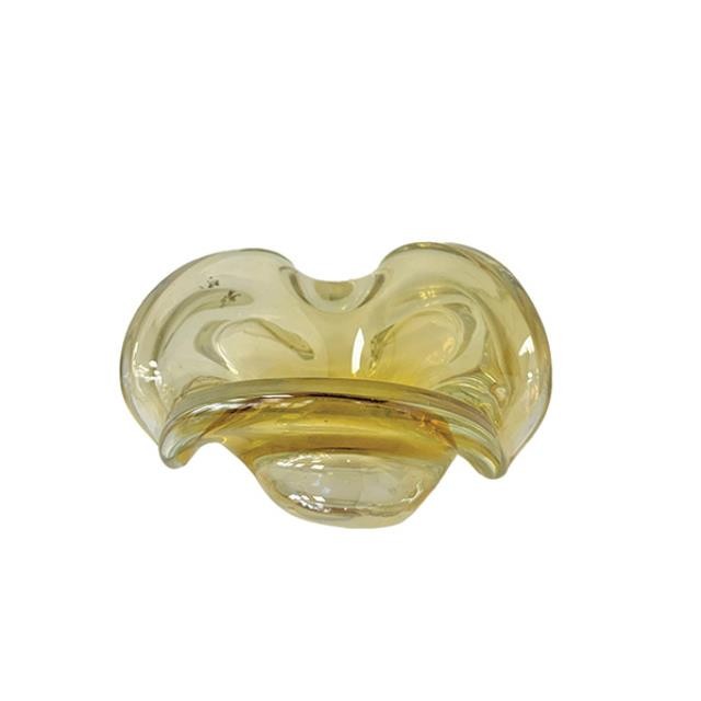 (25677079)DECORATIVE BOWL-Vintage MCM Amber Pulled Glass