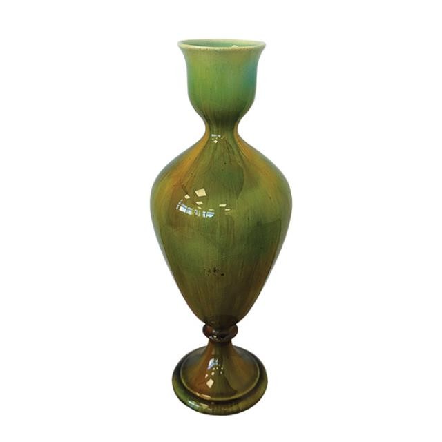 (52571088)VASE-Hollywood Regency Green/Brown Urn Shaped Vase