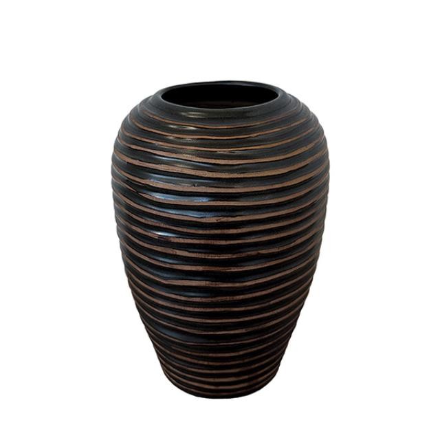 (52571089)VASE-Brown Ribbed Vase-10" H
