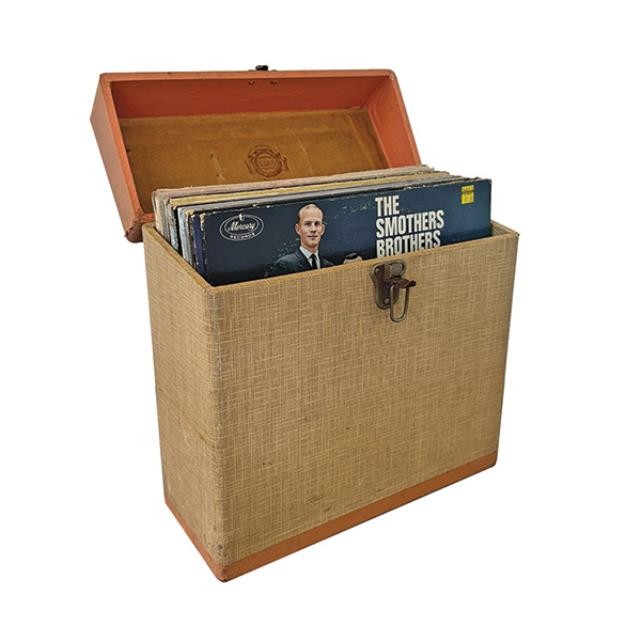 (59100013)VINYL RECORD CARRIER-Vintage Beige Record Holder w|Lock