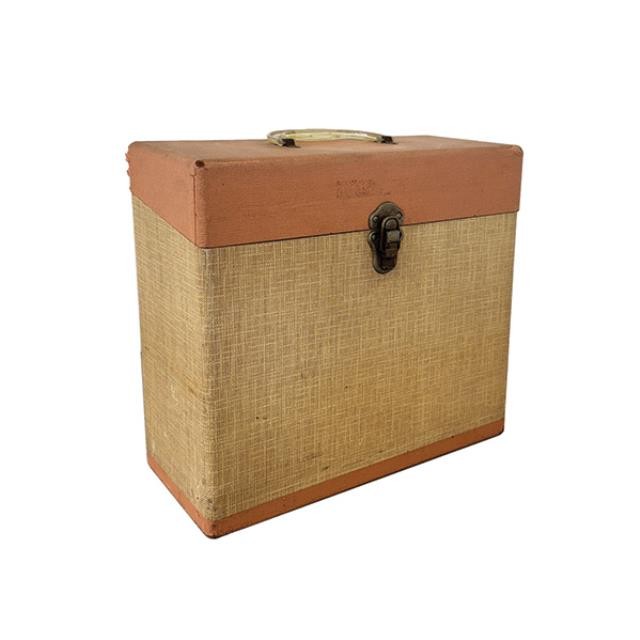 (59100013)VINYL RECORD CARRIER-Vintage Beige Record Holder w|Lock