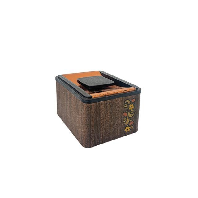 (25320145)CANISTER w|LID-Vintage Short Faux Wood Tin w|Floral Decor