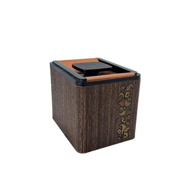 (25320146)CANISTER w|LID-Vintage Medium Faux Wood Tin w|Floral Decor