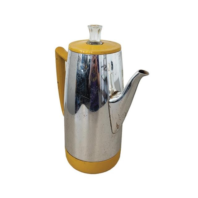 (33120061)PERCOLATOR-Vintage Chrome & Yellow MCM Coffee Maker