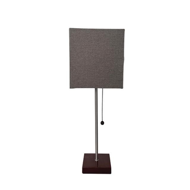 (60073145)TABLE LAMP-Thin Chrome Stand w|Mahogany Square Base