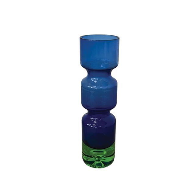 (52571097)VASE-Modern Geometric Blue Vase w|Green Bottom