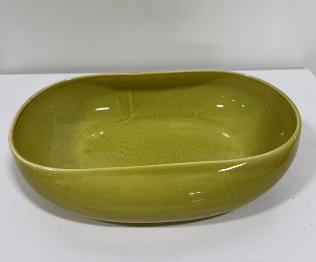 BOWL-SERVING-GLAZED GREEN FREEFORM