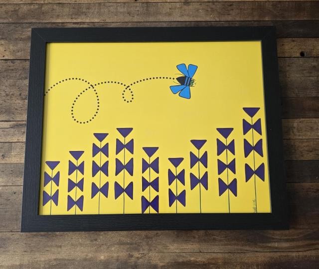 Framed Poster-Lavender Beeline Yellow |Black Frame
