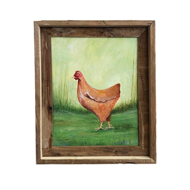 (85210790)FRAMED PAINTING-LAF Chicken in Natural Wood Frame