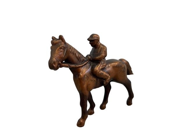 SCULPT-BRONZE JOCKEY ON HORSE FIGURINE