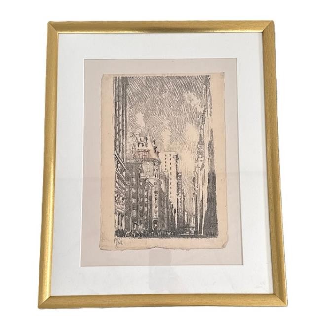 (85210792) CityScape Pencil Sketch 2 | Gold Frame