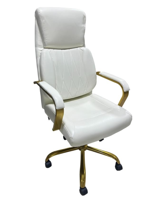 OFFICE CHAIR-Executive White/Gold Swivel