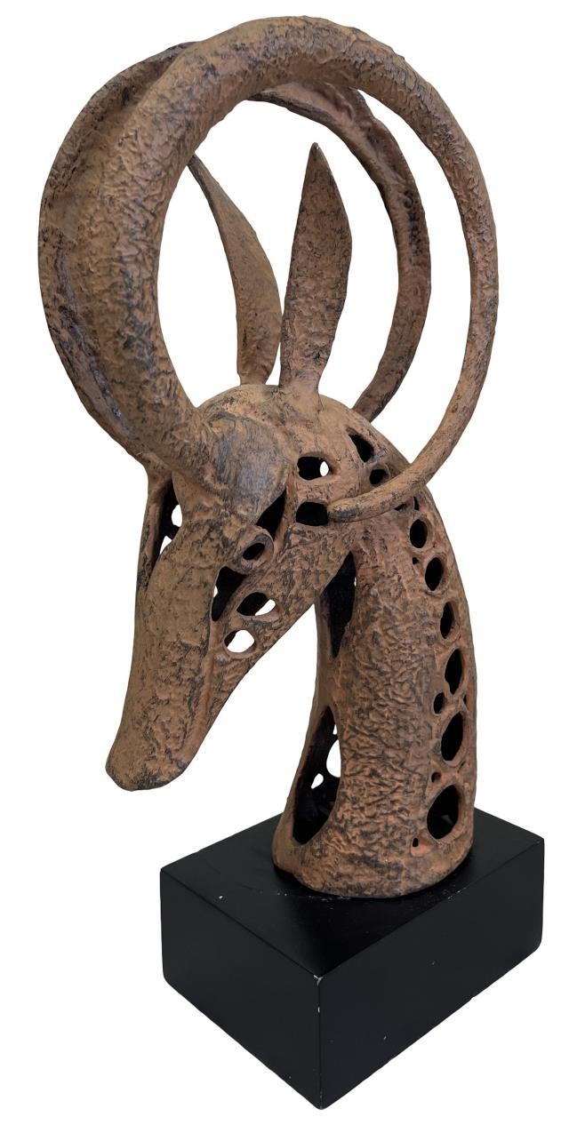 SCULPTURE-Metal Antelope On Platform
