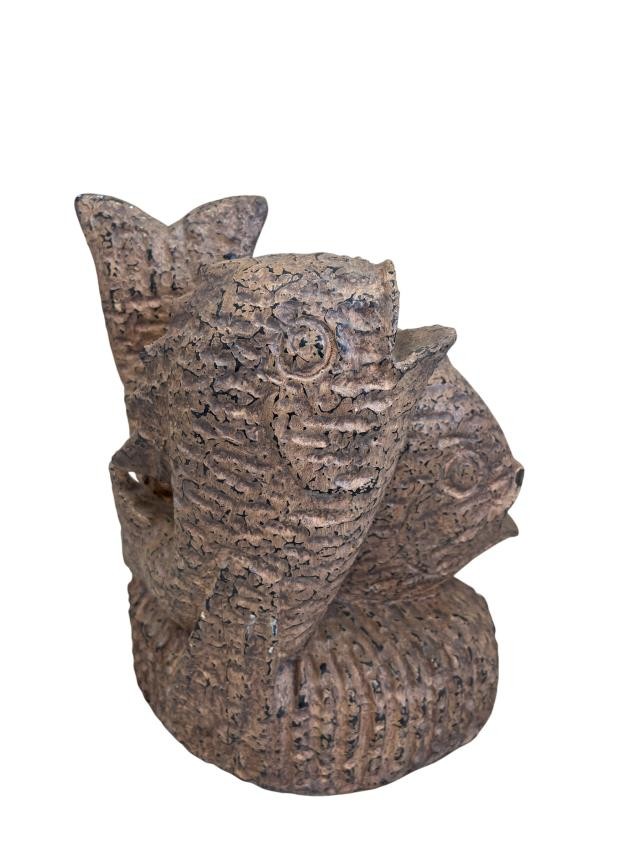 SCULPTURE-Double Koi Fish On Pedestal