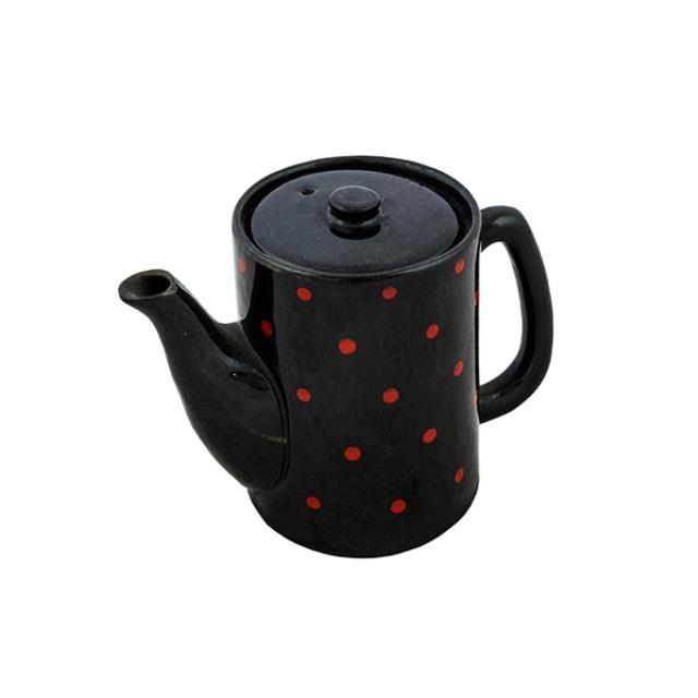 SMALL TEA POT- Black W/Red Polka Dots